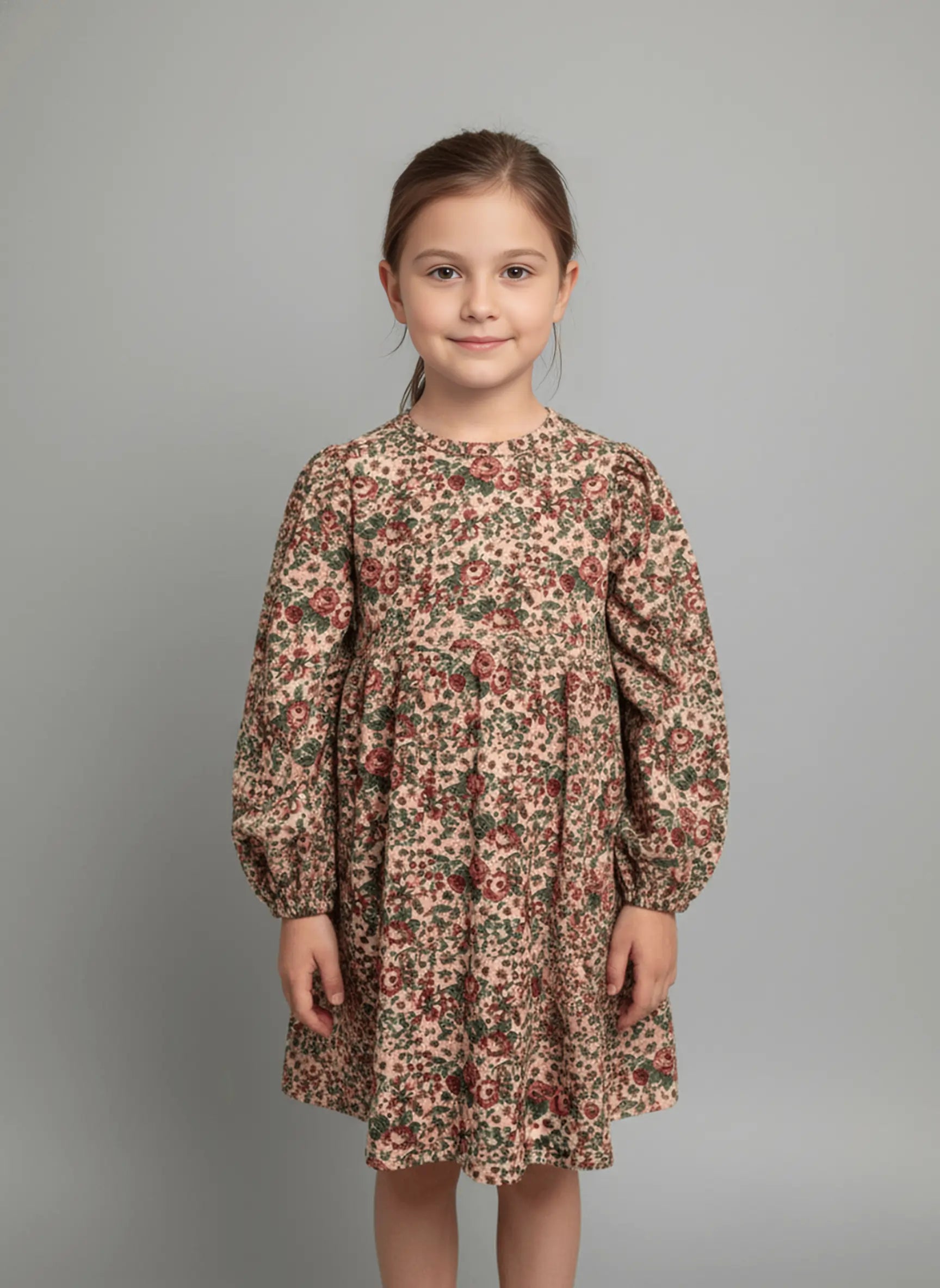 Vintage Rose Puff-Sleeve Dress
