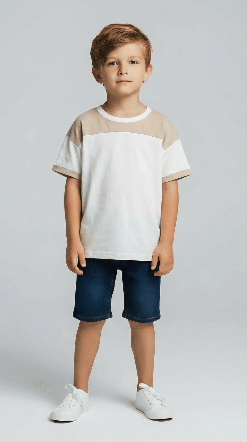 Beige & White Colorblock Tee