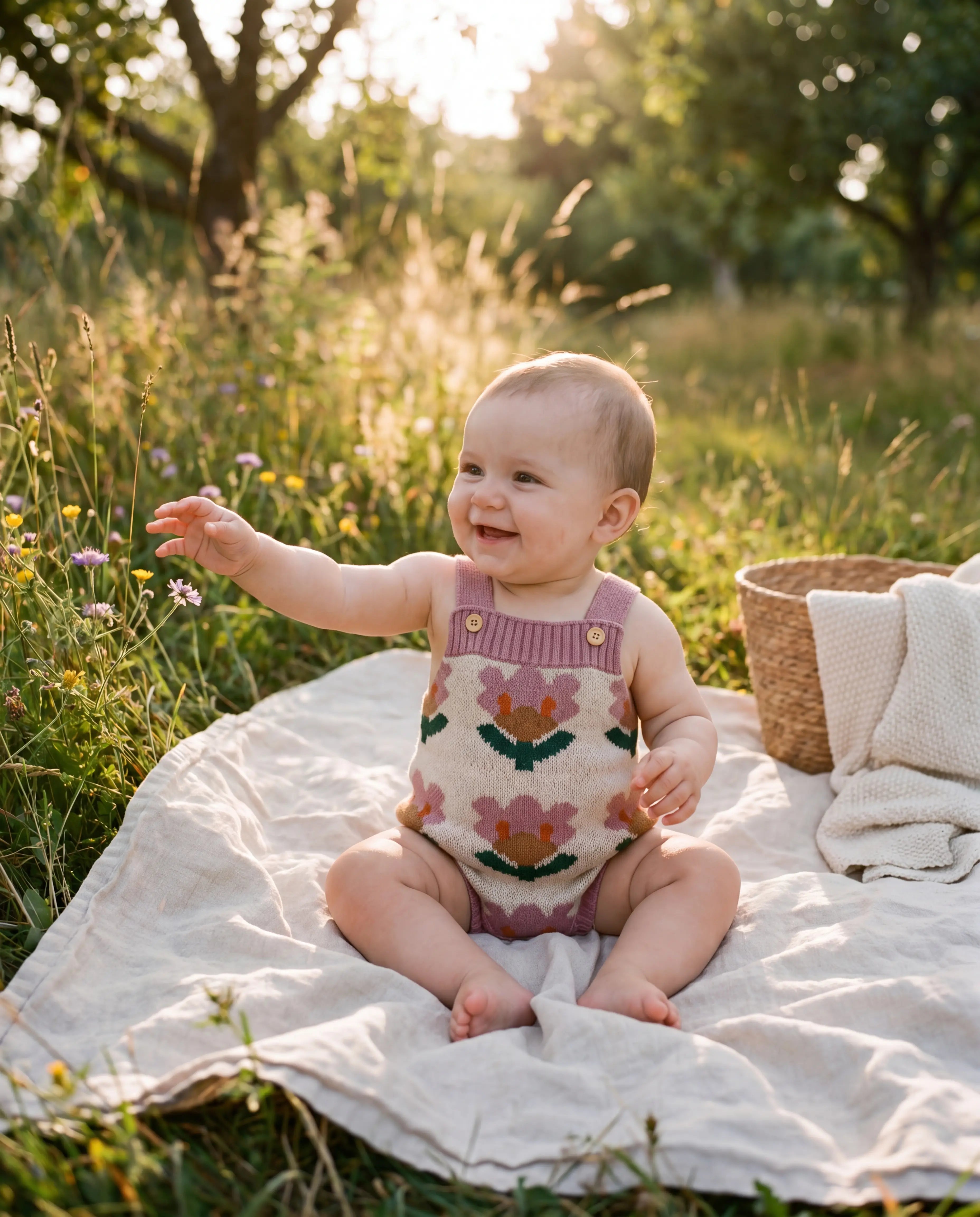 Blossom Knit Suspender Romper