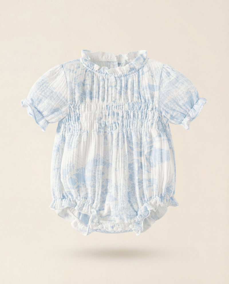 Blue Whisper Toile Bubble Romper