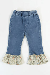 Floral Ruffle Hem Denim Pants