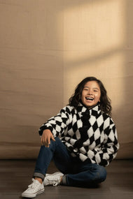 Harlequin Check Fleece Long Jacket