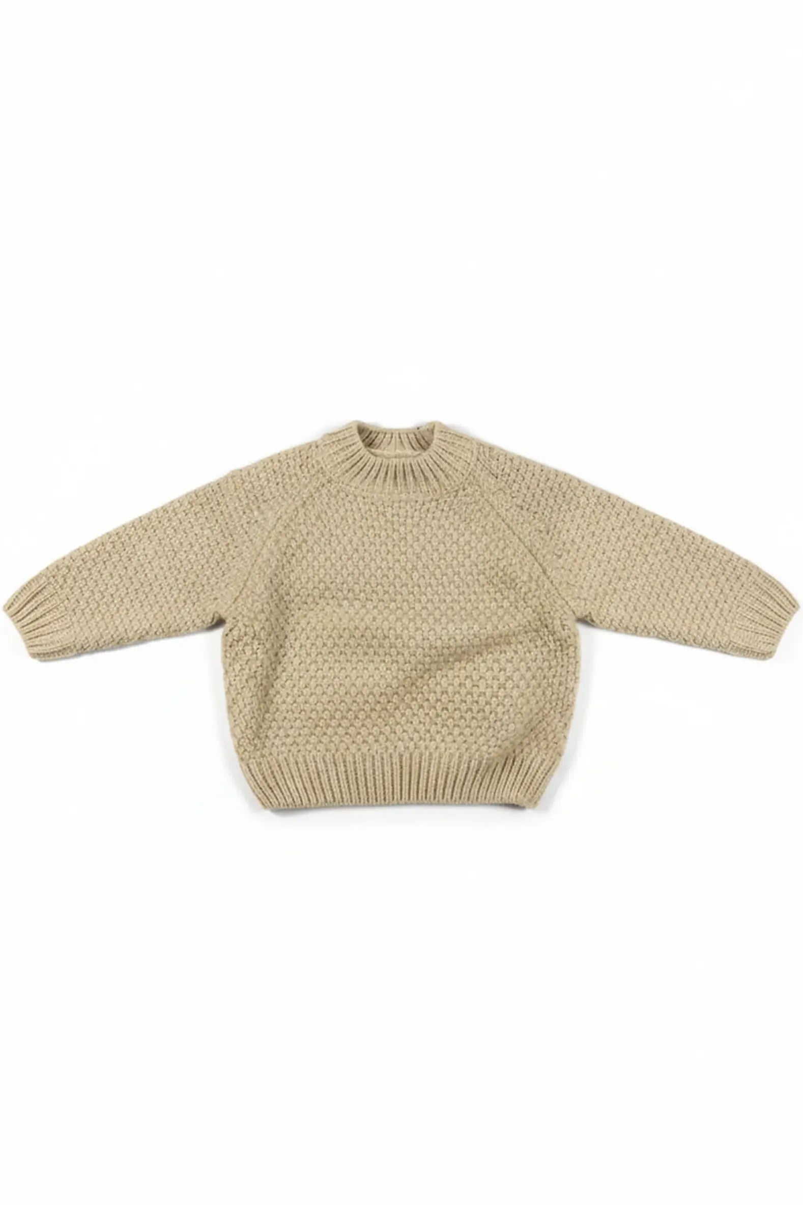 Beige knitted Bubba's and Mama's sweater on a white background