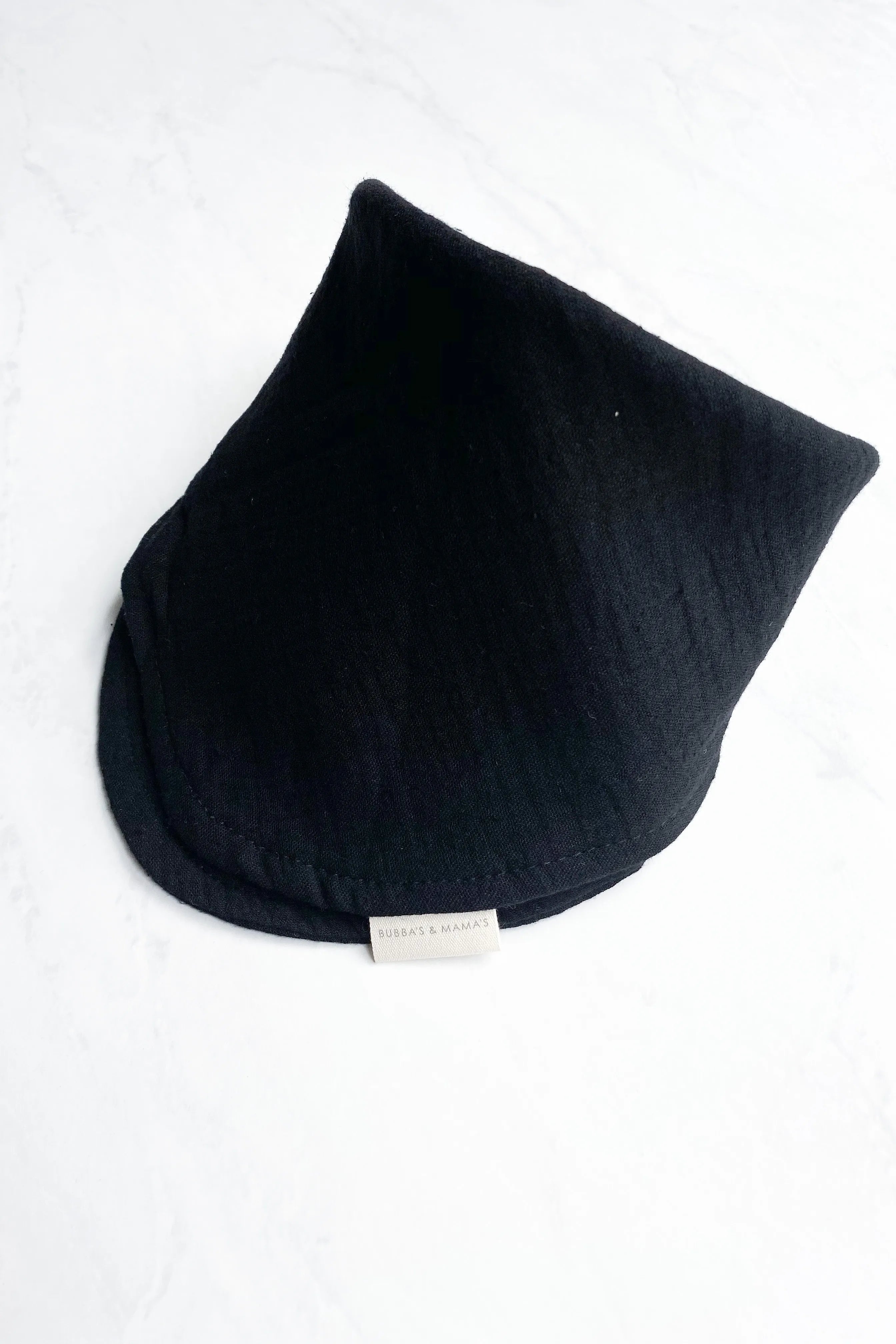 Black Bubba's and Mama's Lux Muslin Baby Bib on a white background