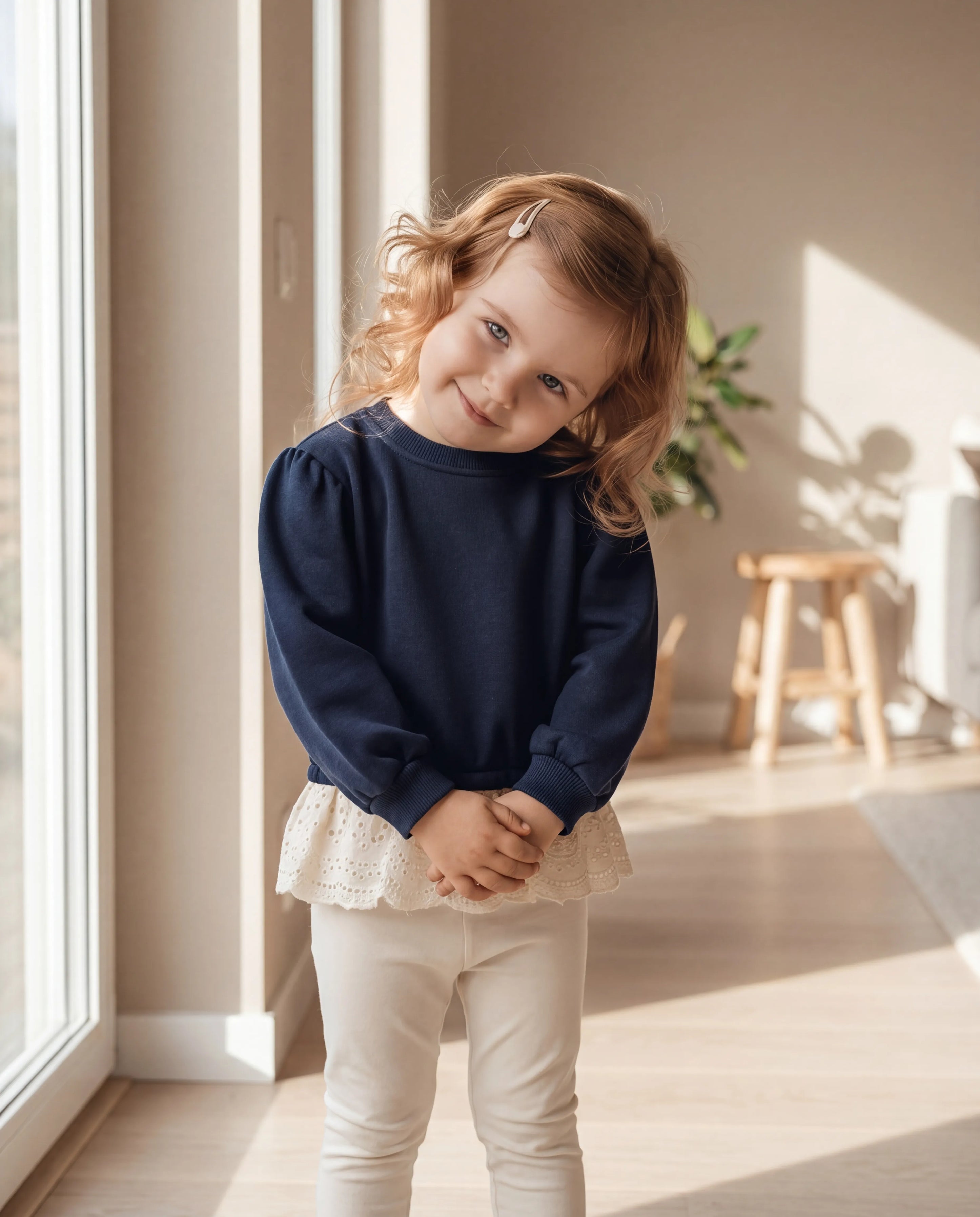 Navy Lace Hem Sweatshirt