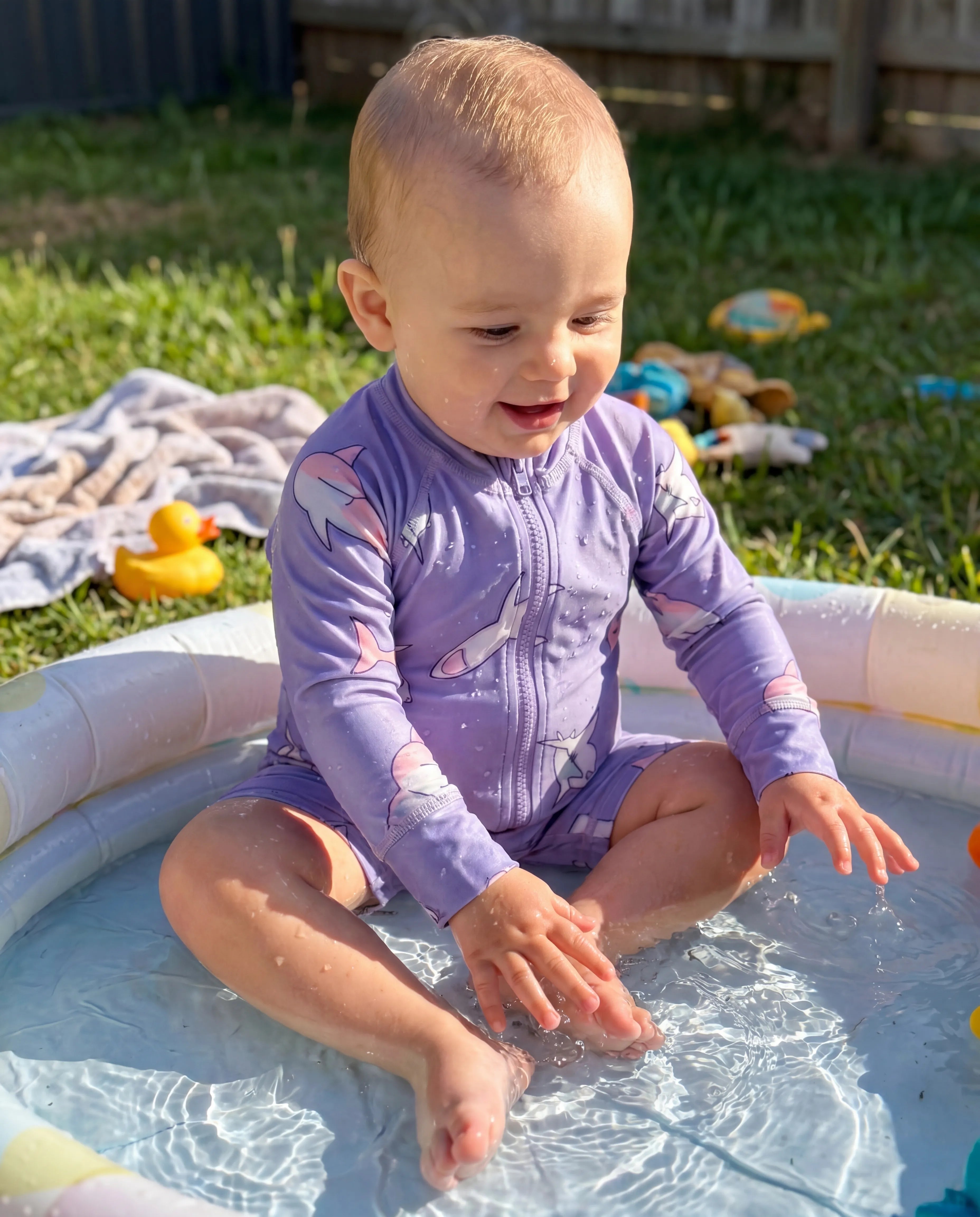 Shark & Dolphin Print Baby Swimsuit – UV Protection
