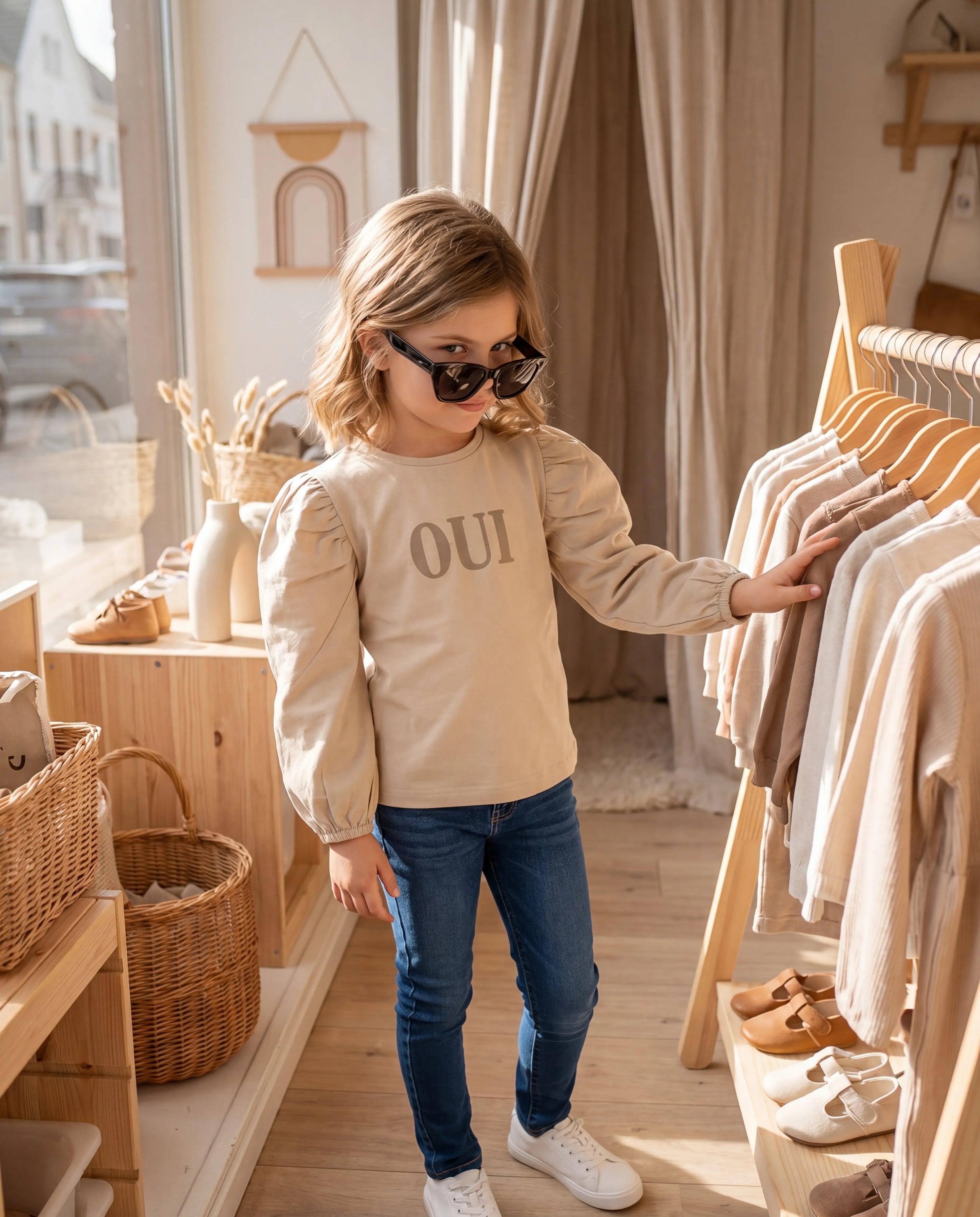 “Oui” Puff-Sleeve Blouse