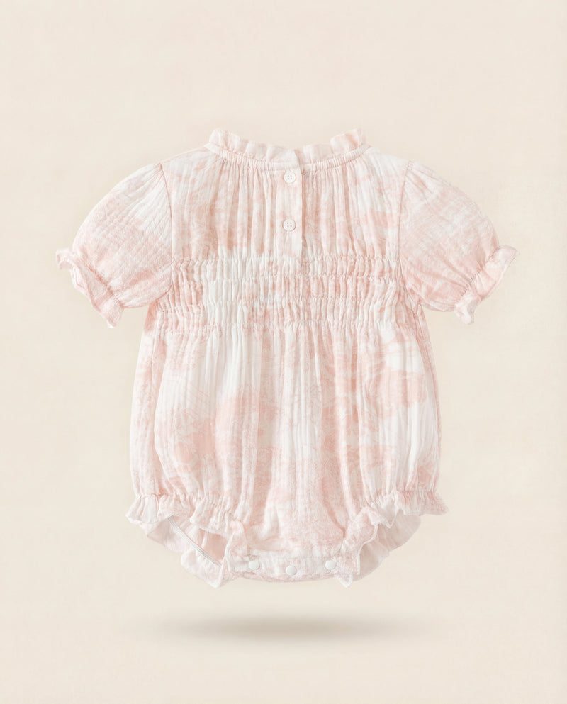 Pink Whisper Toile Bubble Romper