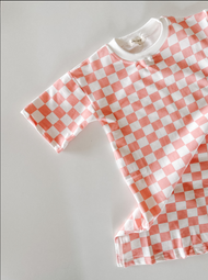 Peach Checkered Kids T-Shirt Dress