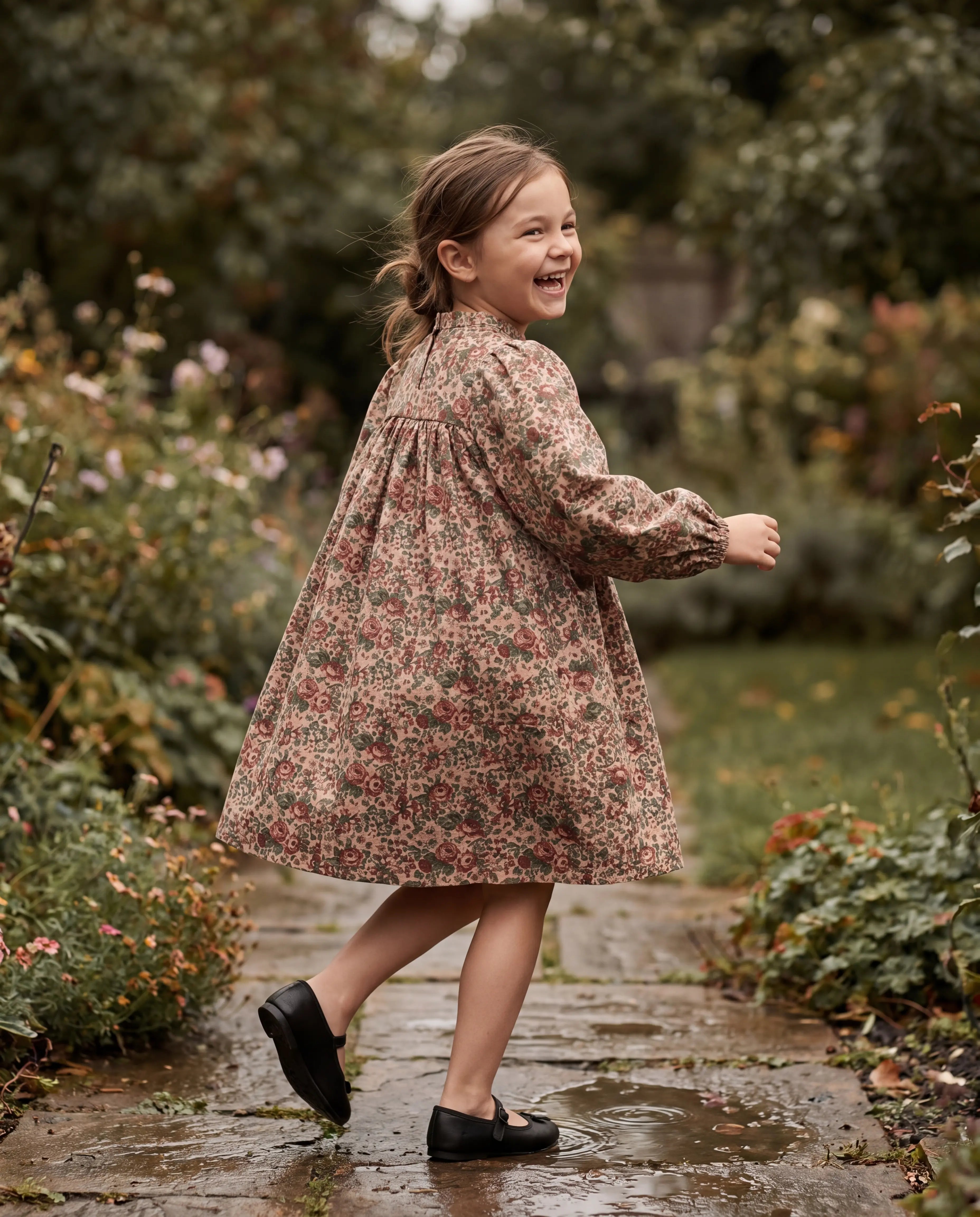 Vintage Rose Puff-Sleeve Dress
