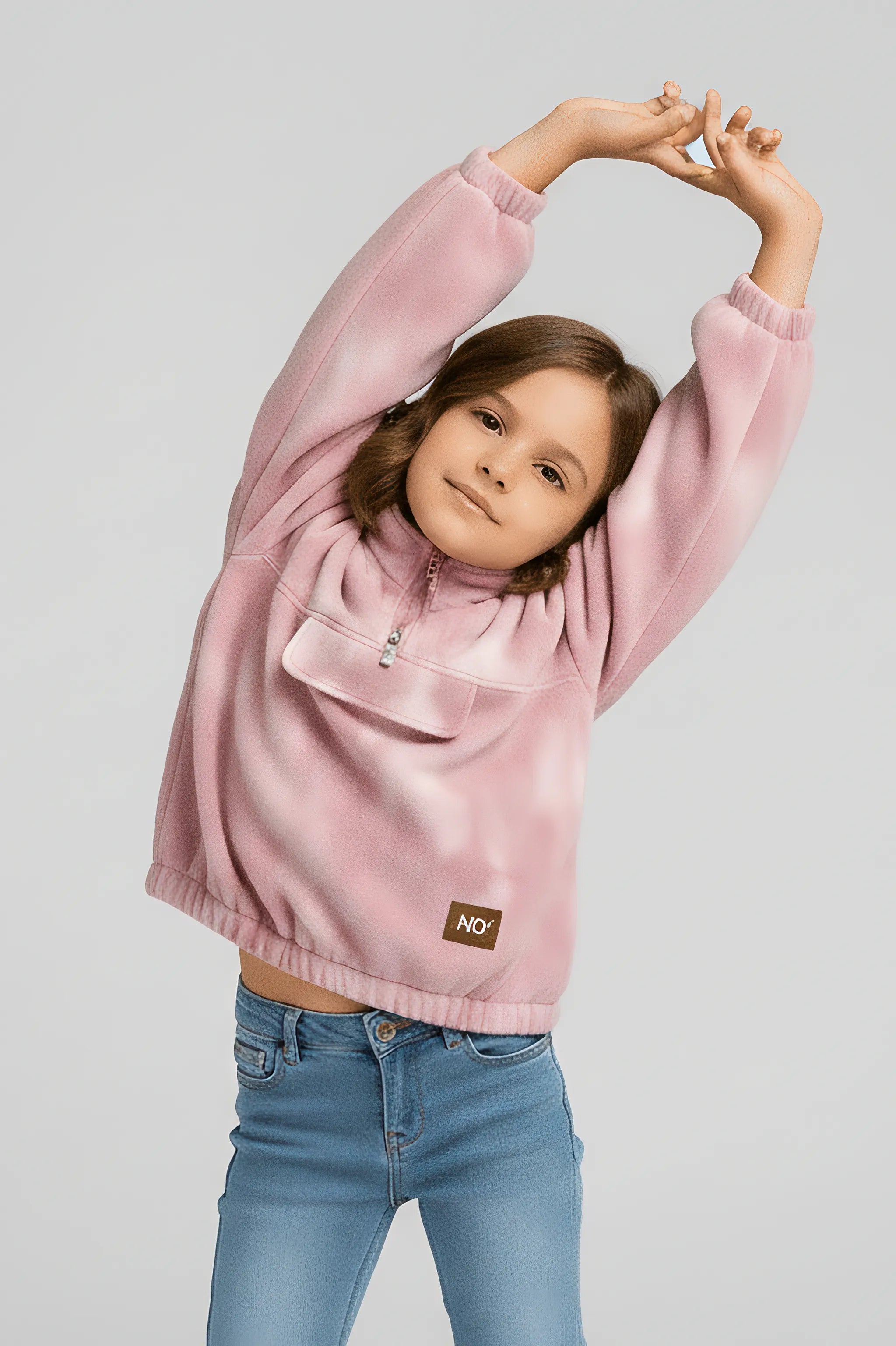 Pink tie-dye Bubba's and Mama's pullover with a on a light gray background