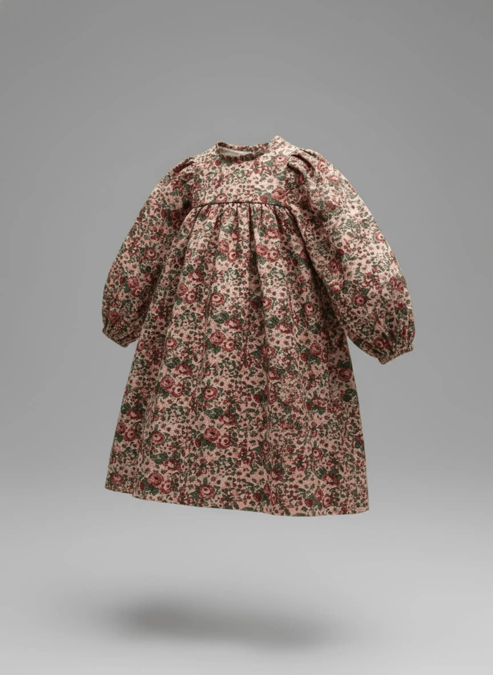 Vintage Rose Puff-Sleeve Dress