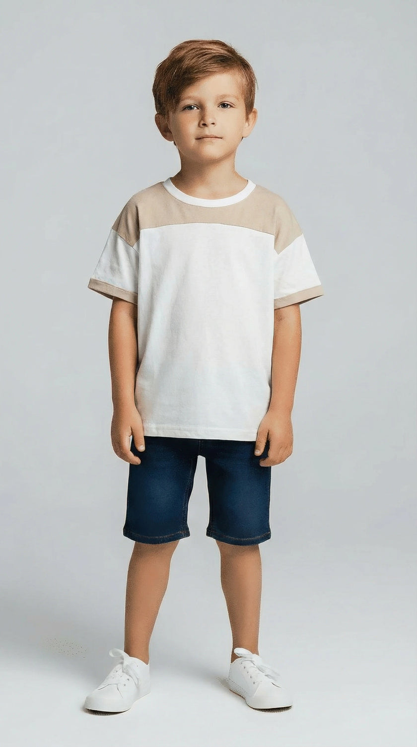 Beige & White Colorblock Tee