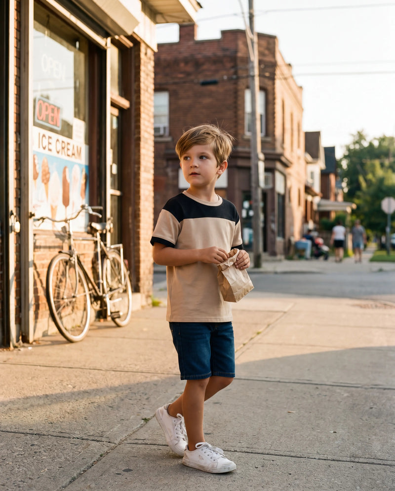 Black & Beige Colorblock Tee