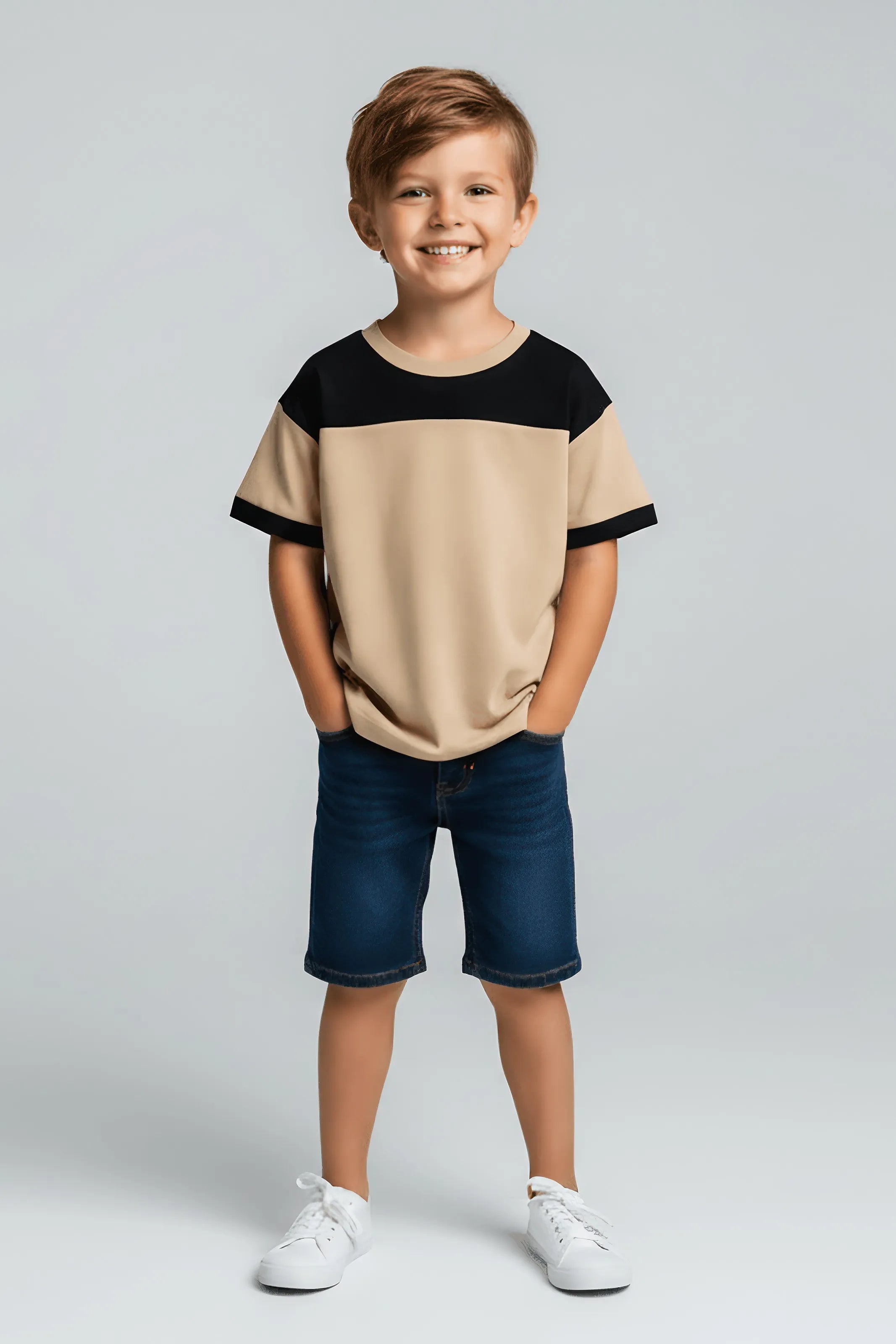 Black & Beige Colorblock Tee