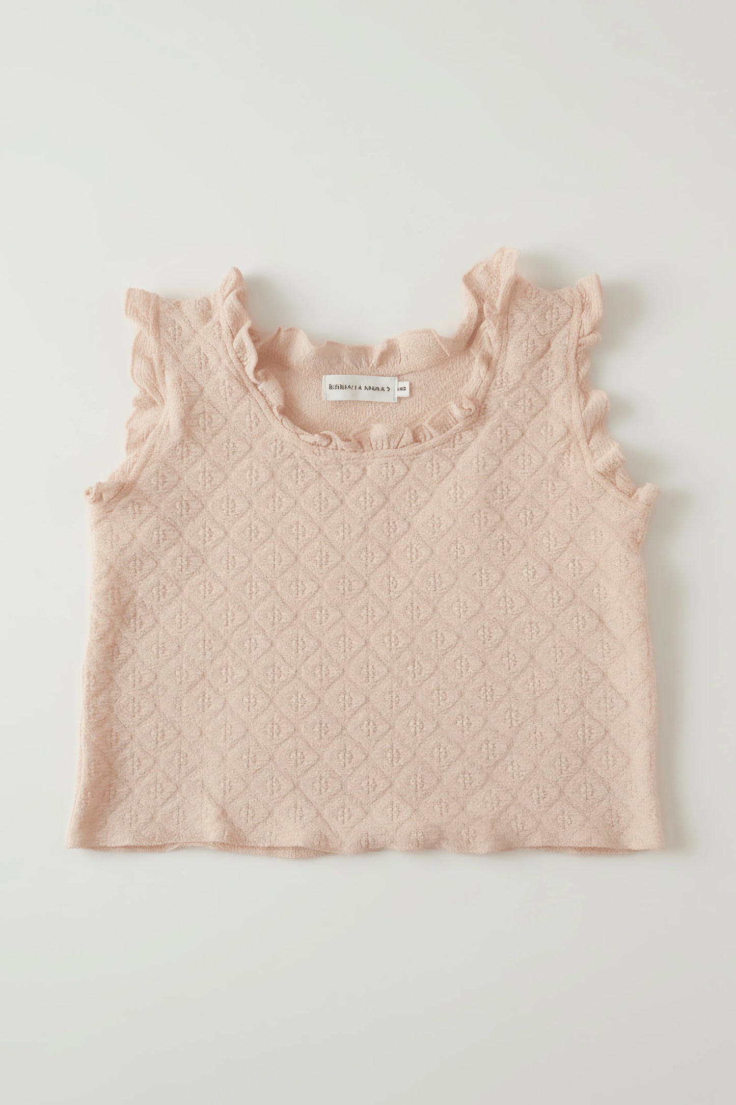 Pink textured Bubba's and Mama's t-shirt top on a light gray background