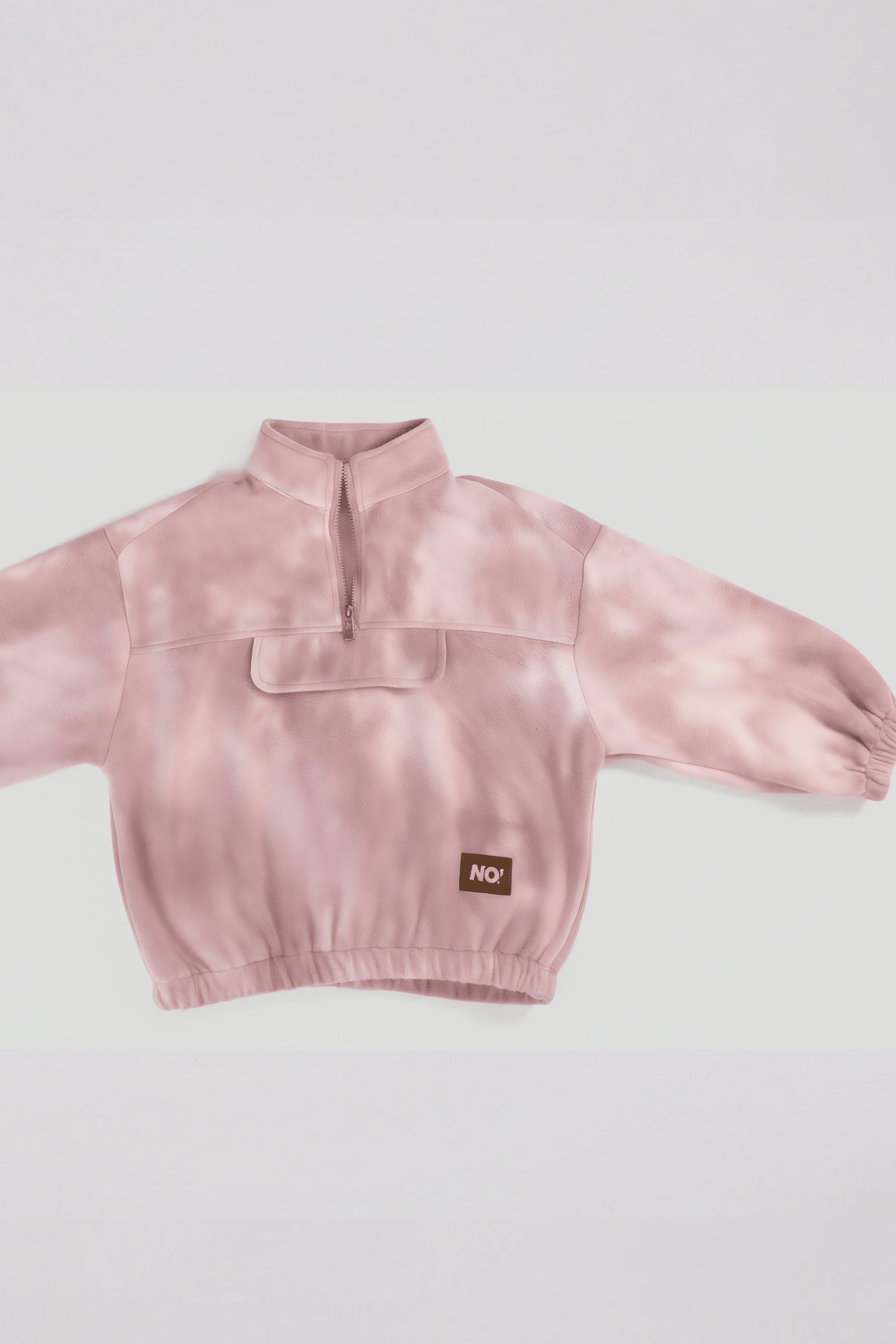 Pink tie-dye Bubba's and Mama's pullover with a on a light gray background