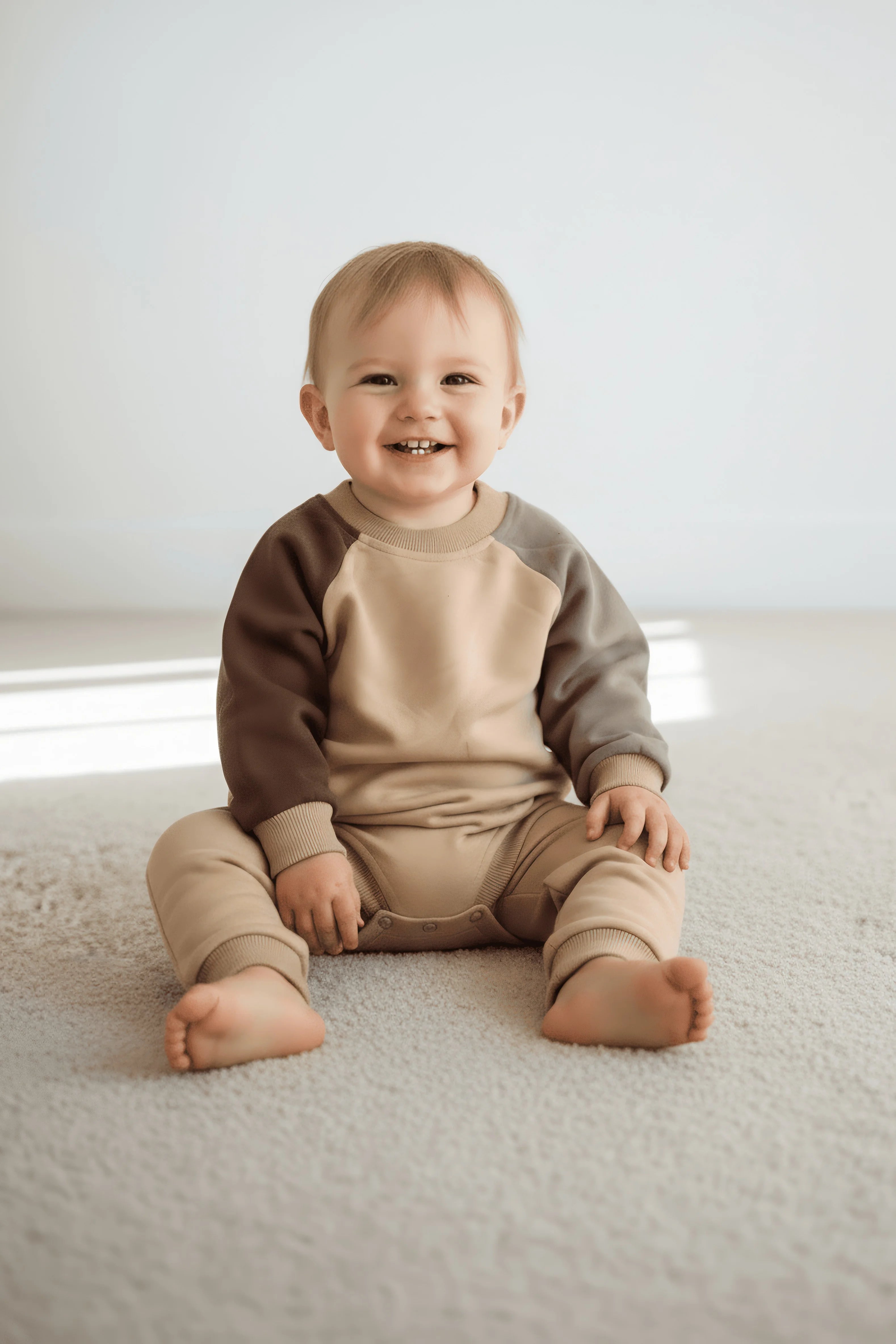 Brown & Beige Colorblock Baby Bodysuit