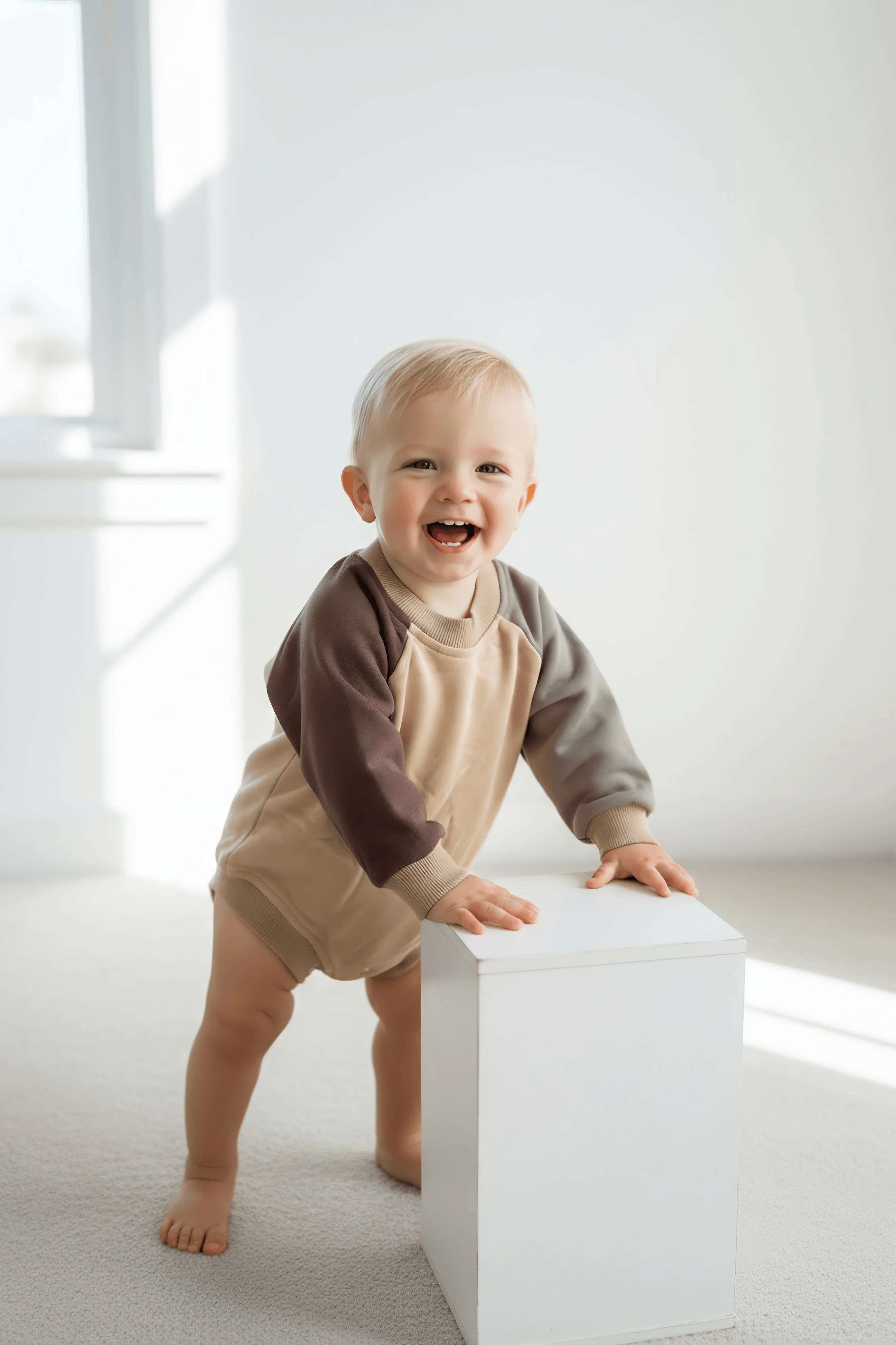 Brown & Beige Colorblock Baby Bodysuit