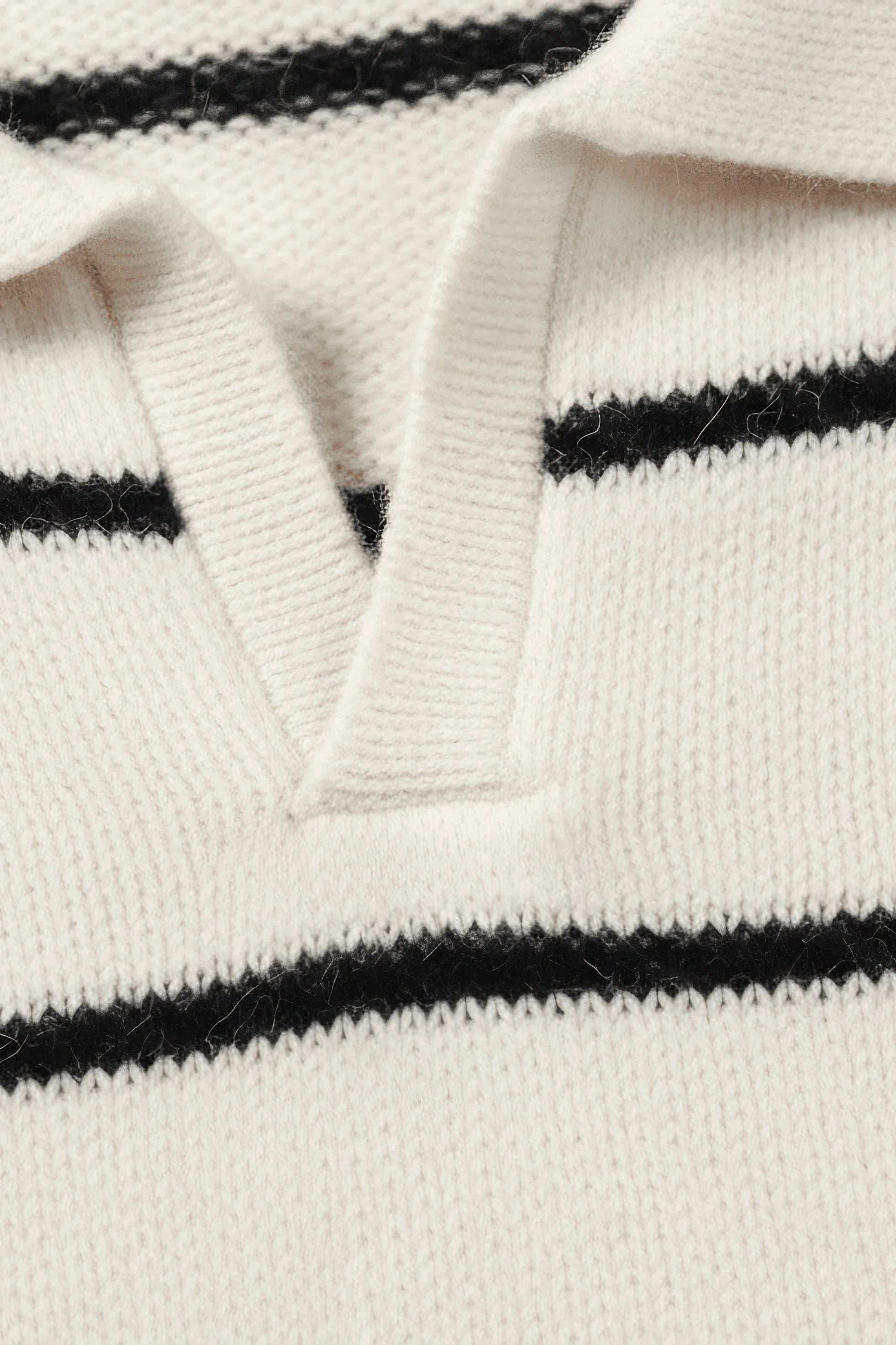 Classic Cream Striped Knit Polo Sweater