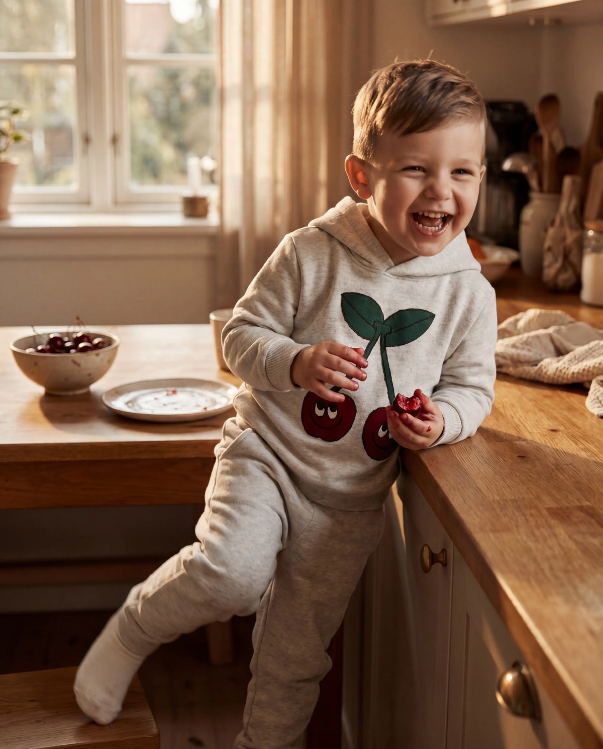 Cozy Cherries Pullover – Grey