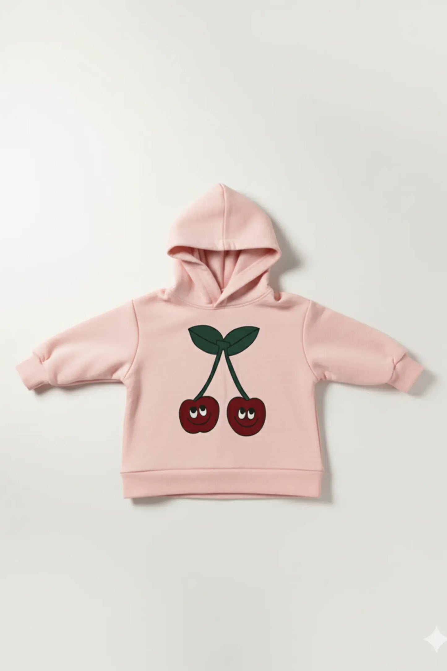 Pink Bubba's and Mama's hoodie with cherry design on a white background