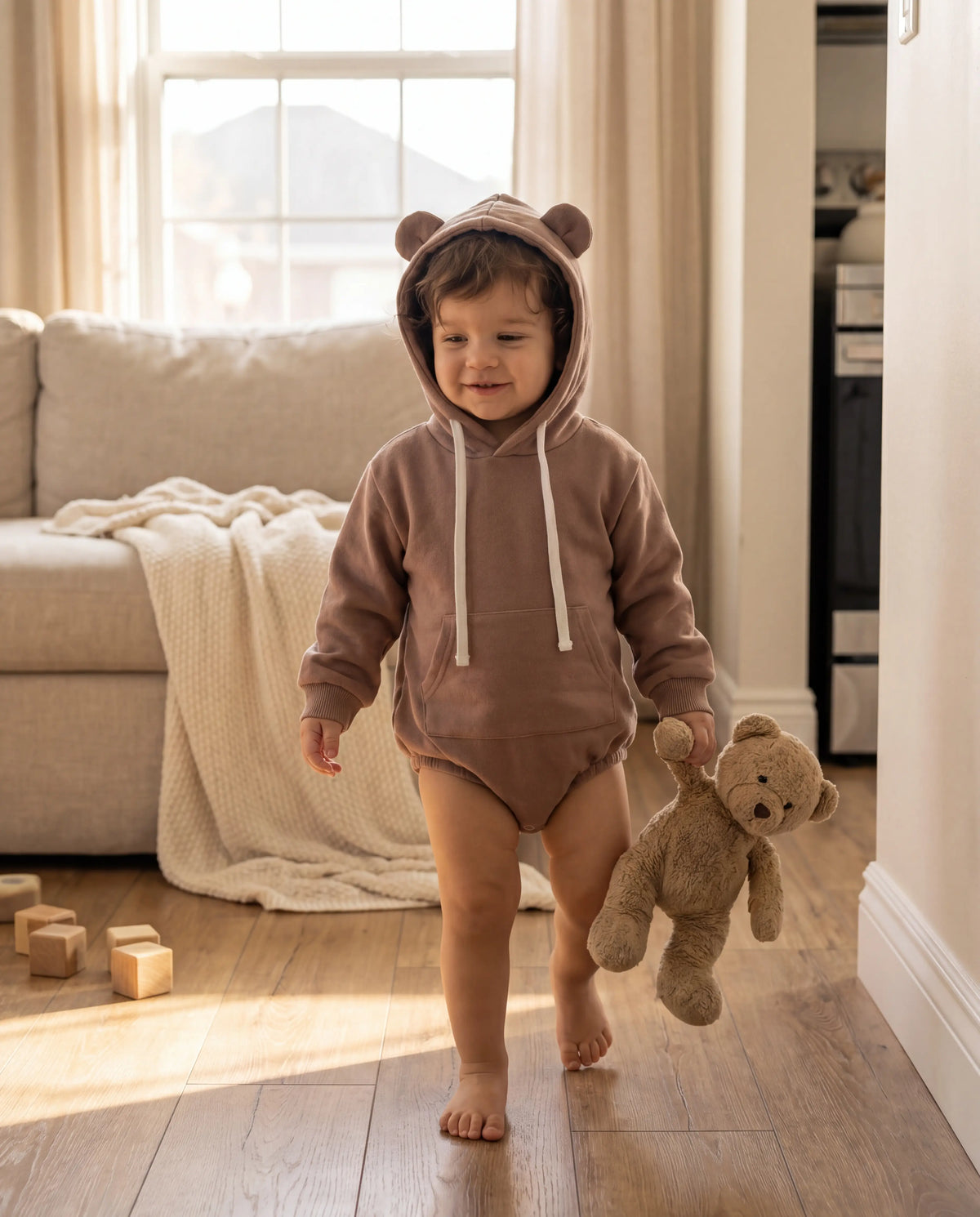 Cozy Cocoa Bear-Ear Hoodie Romper