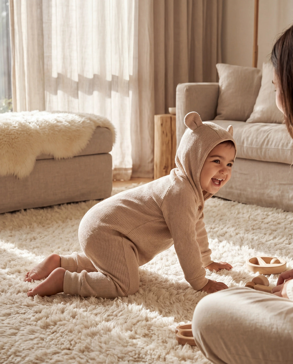 Cuddle Bear Hooded Romper – Beige