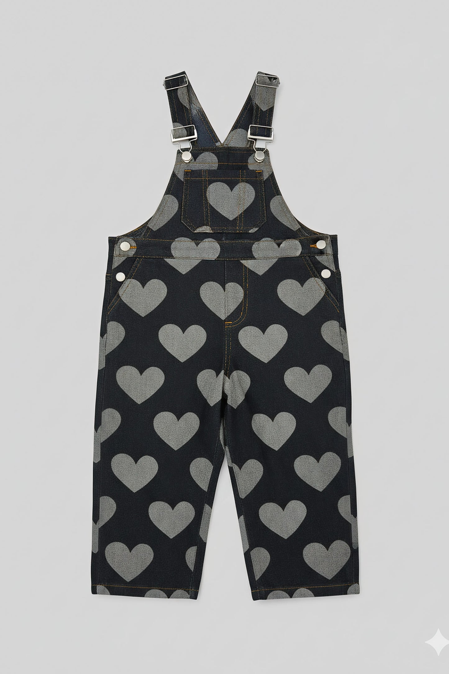 Denim Heart Print Overalls