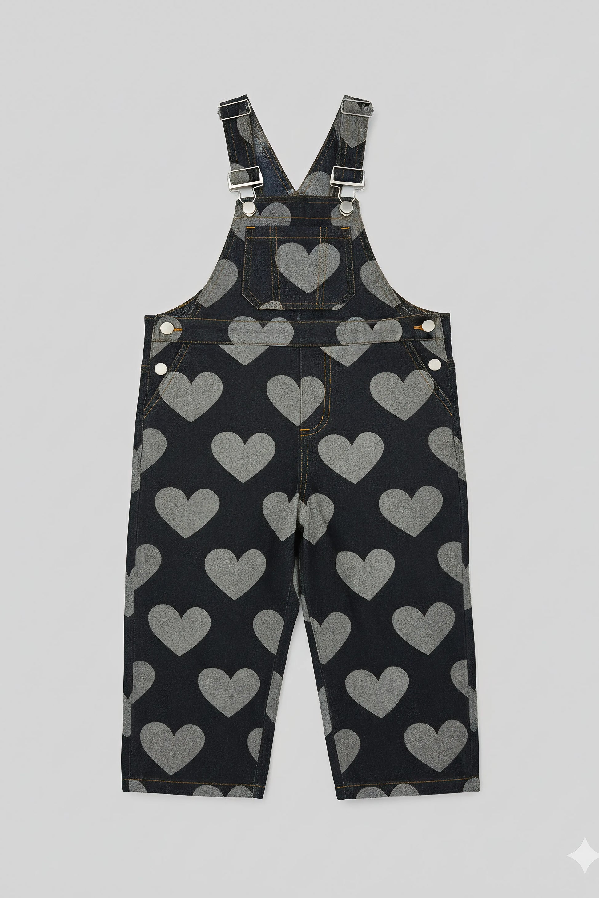 Denim Heart Print Overalls