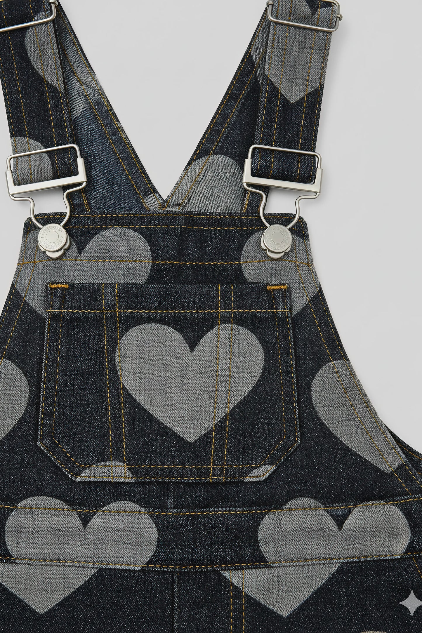 Denim Heart Print Overalls