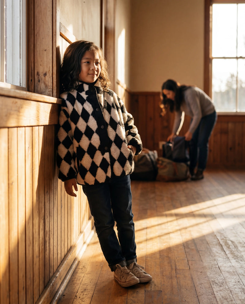 Harlequin Check Fleece Long Jacket