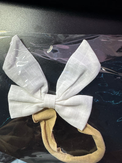 Classic White Linen Bunny Ear Bow Headband