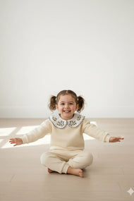 Light Peach Floral Embroidered Collar Top