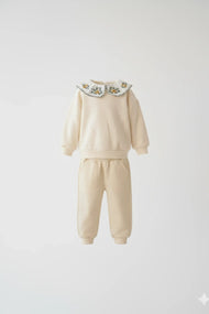 Light Peach Floral Embroidered Collar Top