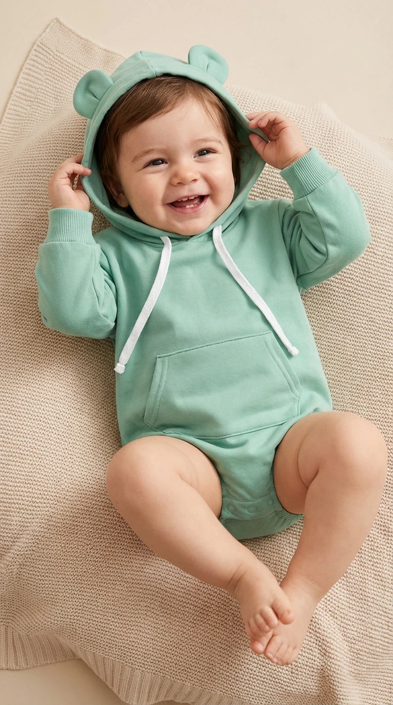 Mint Green Bear Ear Hoodie Bodysuit