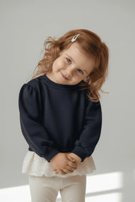 Navy Lace Hem Sweatshirt