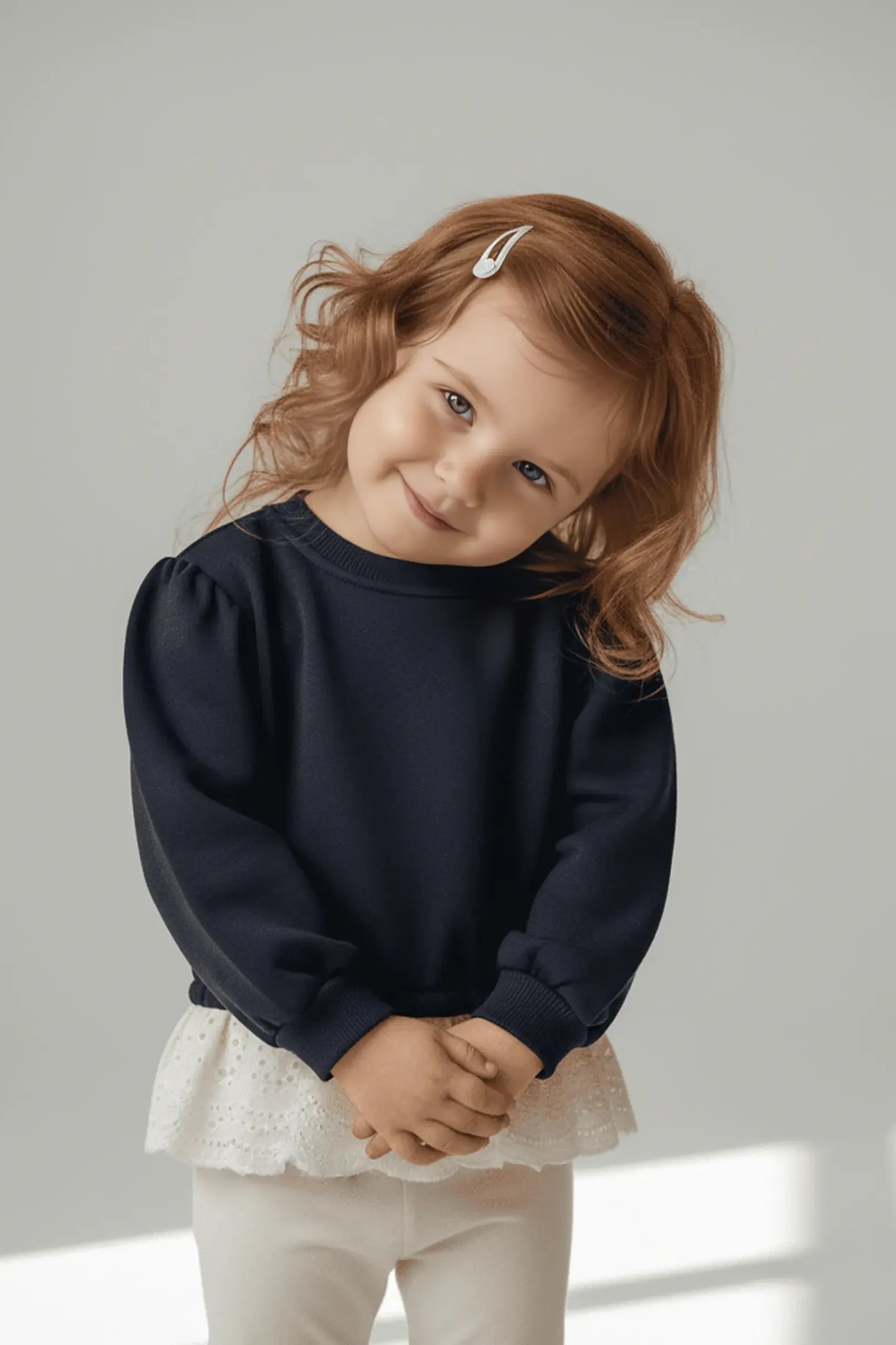 Navy Lace Hem Sweatshirt