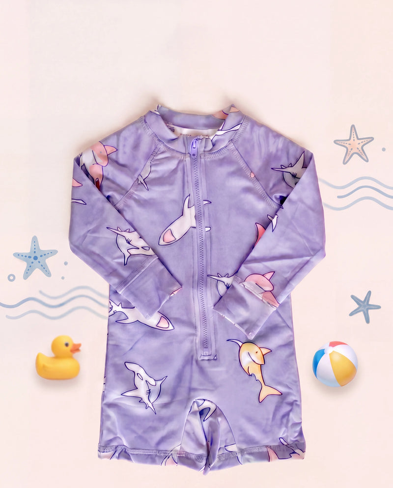 Shark & Dolphin Print Baby Swimsuit – UV Protection