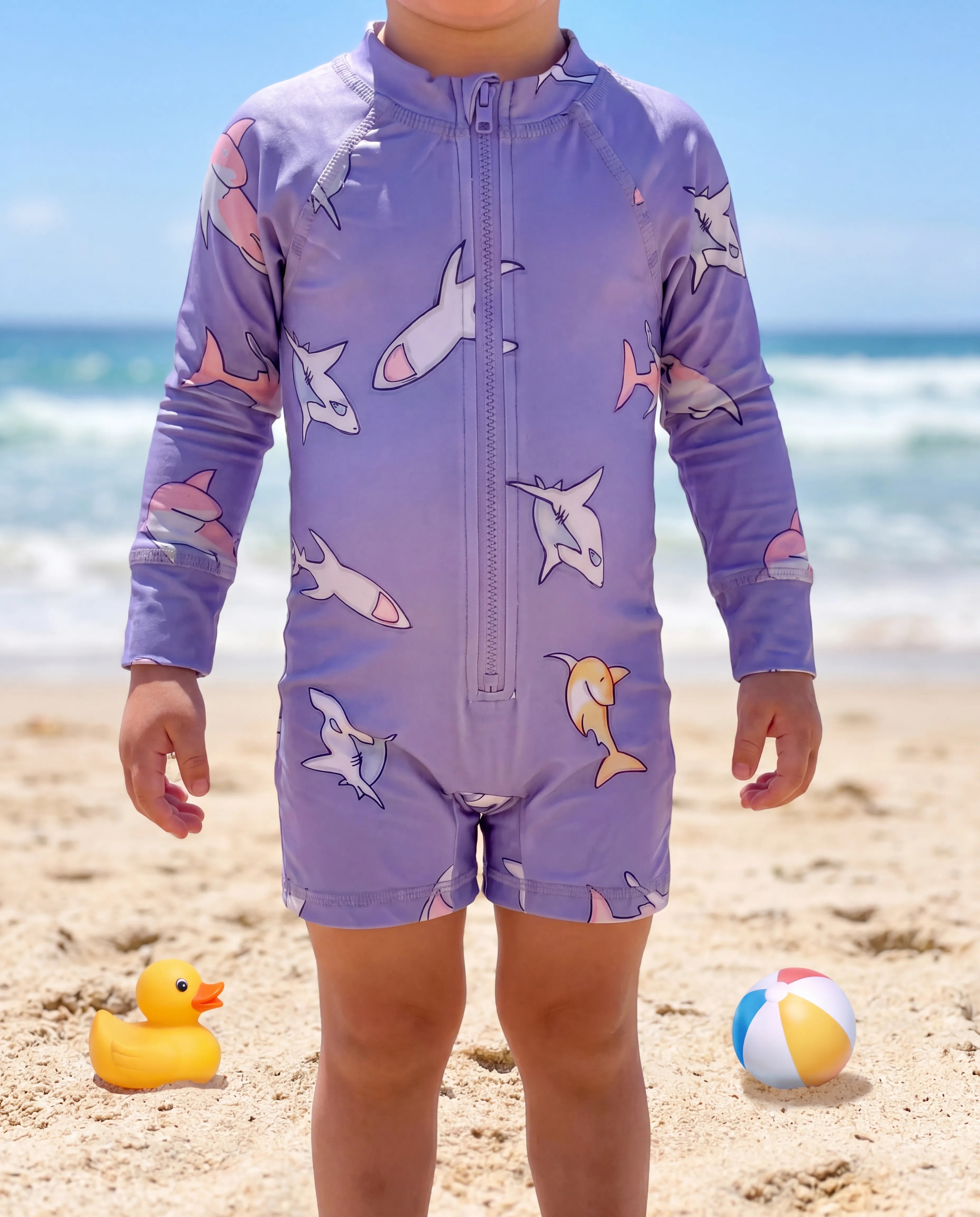 Shark & Dolphin Print Baby Swimsuit – UV Protection