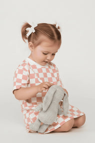 Peach Checkered Kids T-Shirt Dress