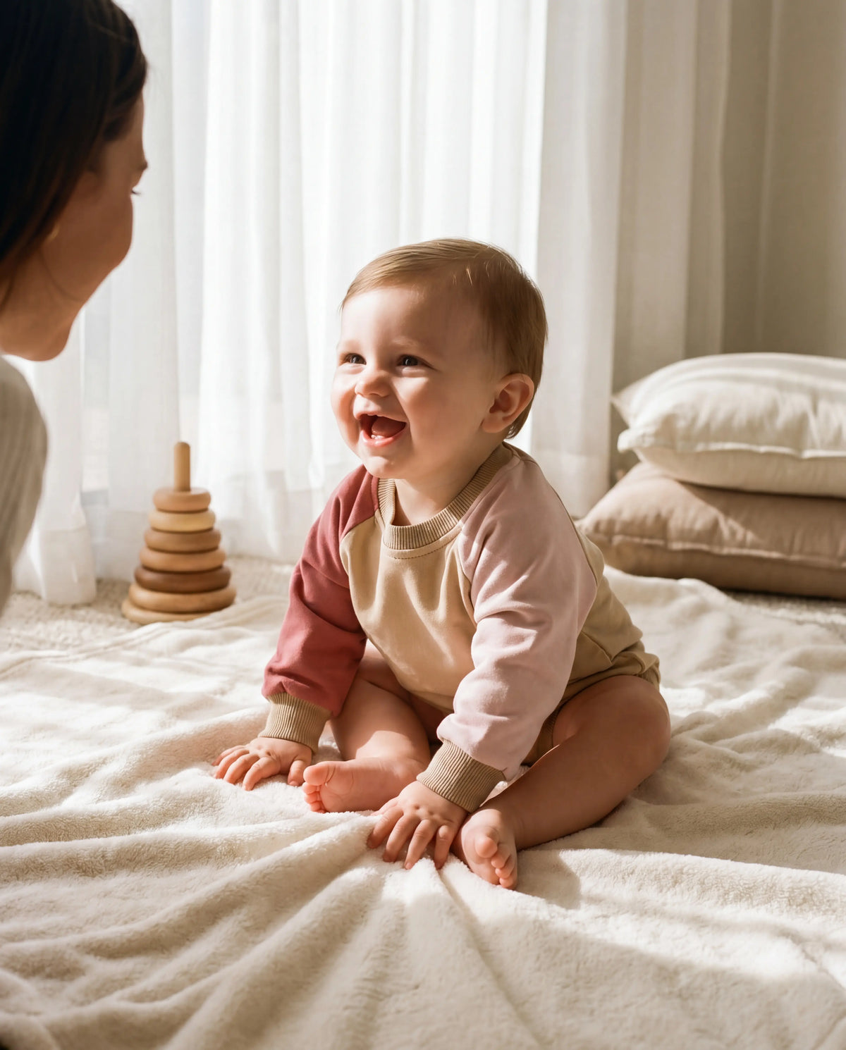 Pink & Beige Colorblock Baby Bodysuit