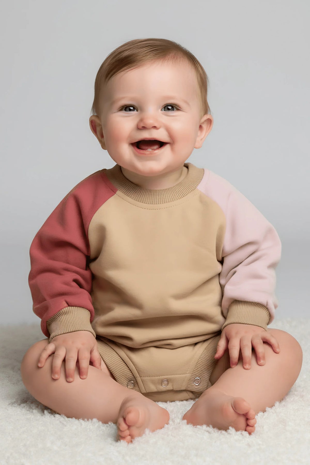 Pink & Beige Colorblock Baby Bodysuit
