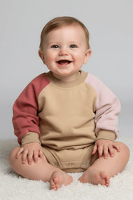 Pink & Beige Colorblock Baby Bodysuit