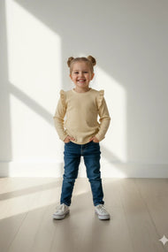 Ribbed Ruffle Long-Sleeve Top