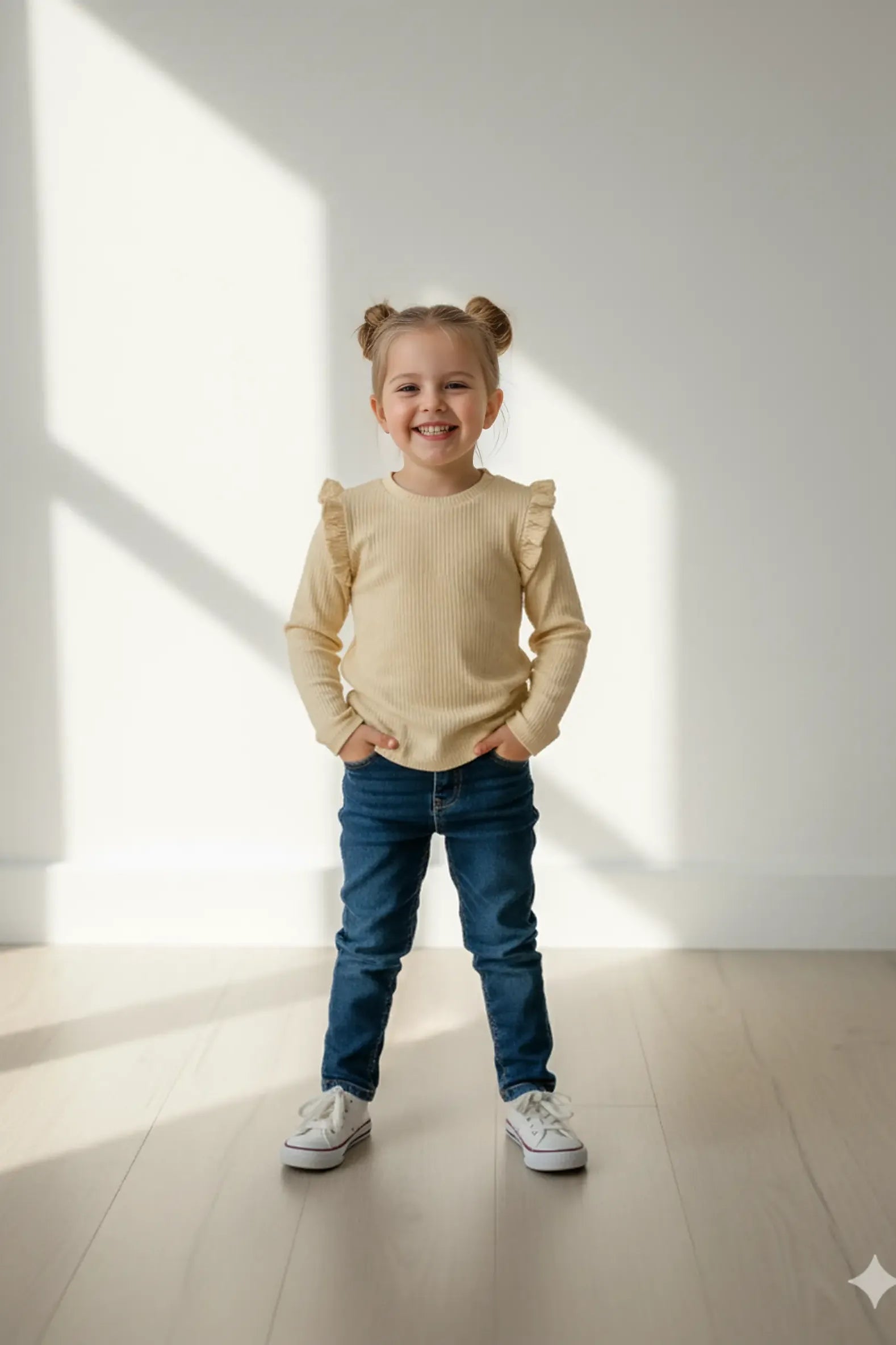 Ribbed Ruffle Long-Sleeve Top