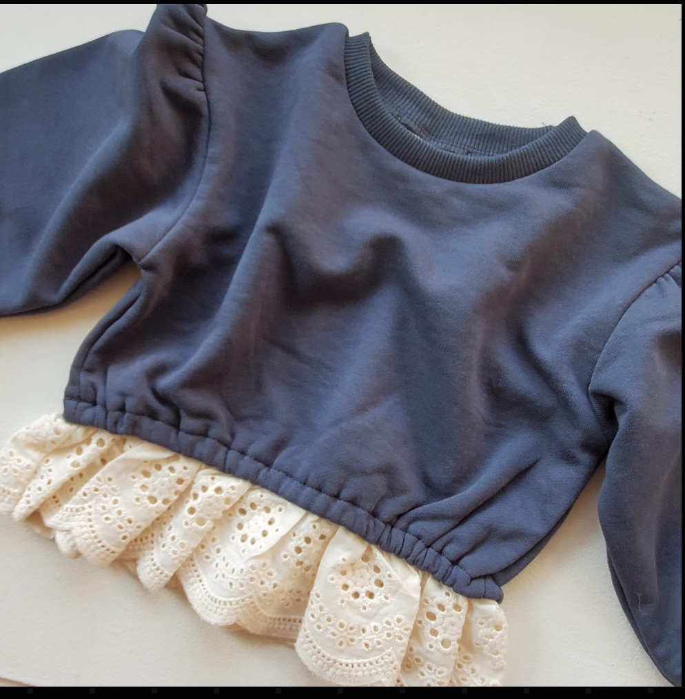 Navy Lace Hem Sweatshirt