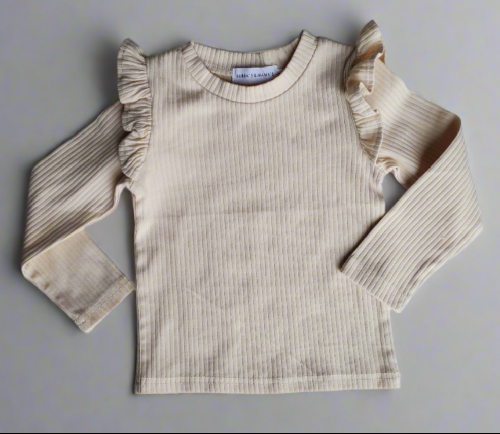 Ribbed Ruffle Long-Sleeve Top