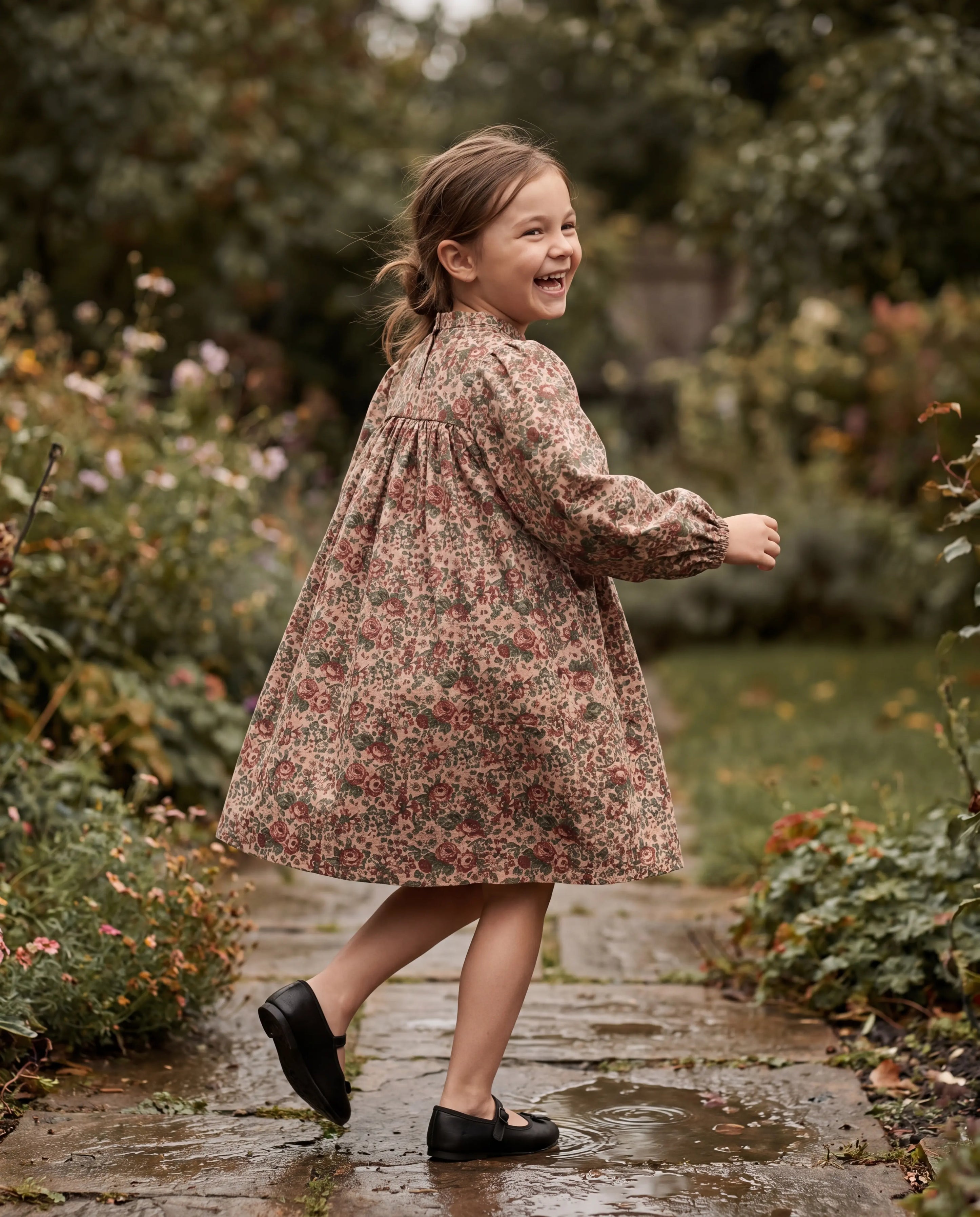 Vintage Rose Puff-Sleeve Dress