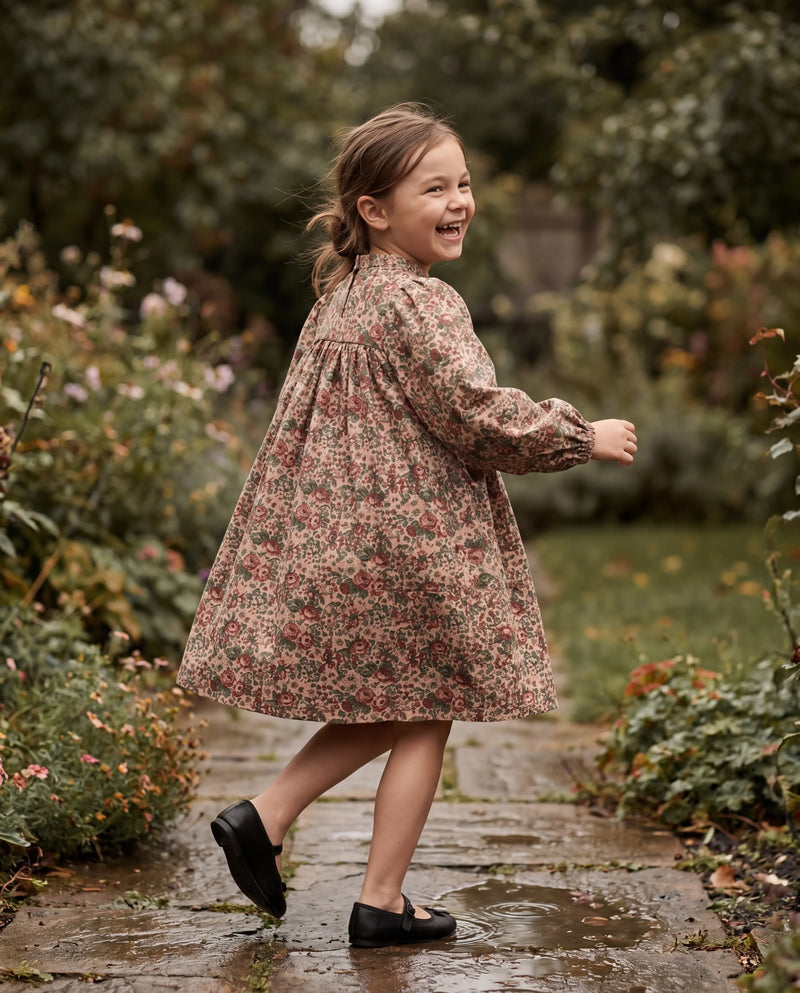 Vintage Rose Puff-Sleeve Dress